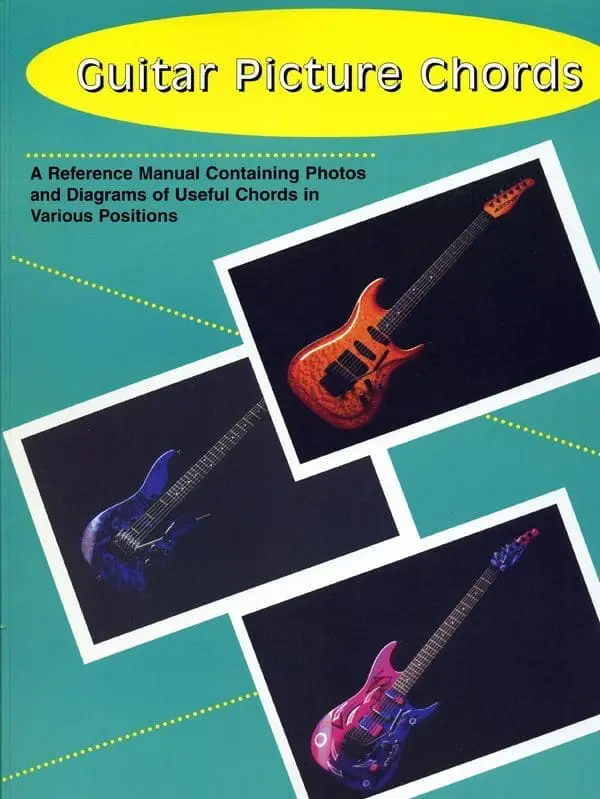 A book cover with four different guitars on it.