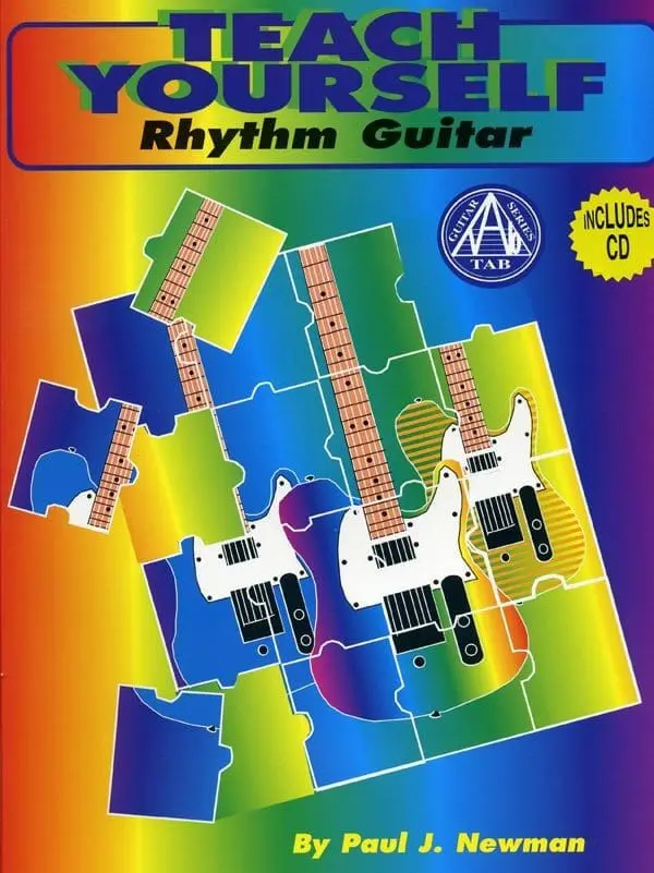 A book cover with a puzzle picture of guitars