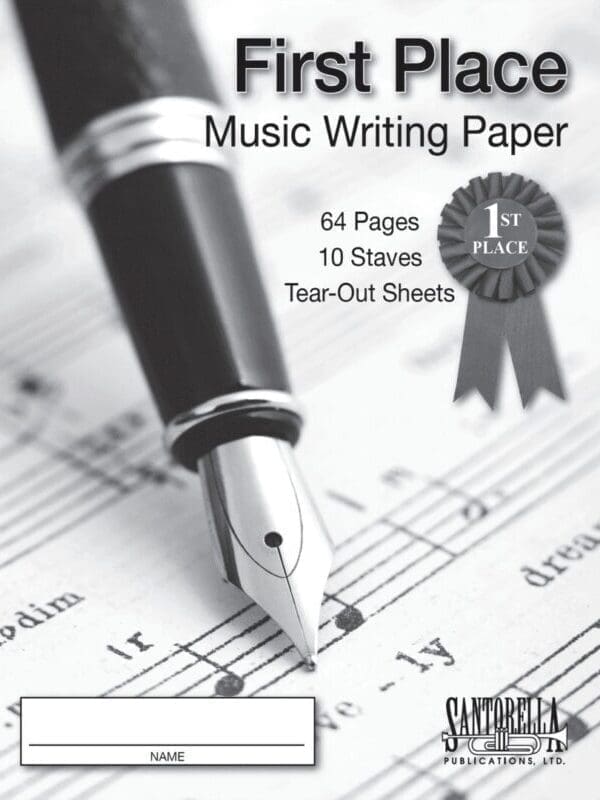 A black and white photo of music writing paper.