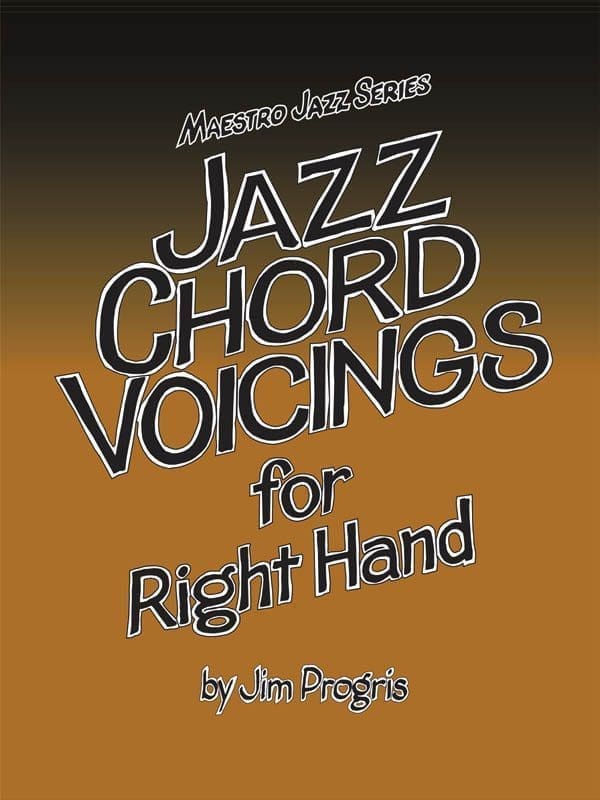 A book cover with the title of jazz chord voicings for right hand.
