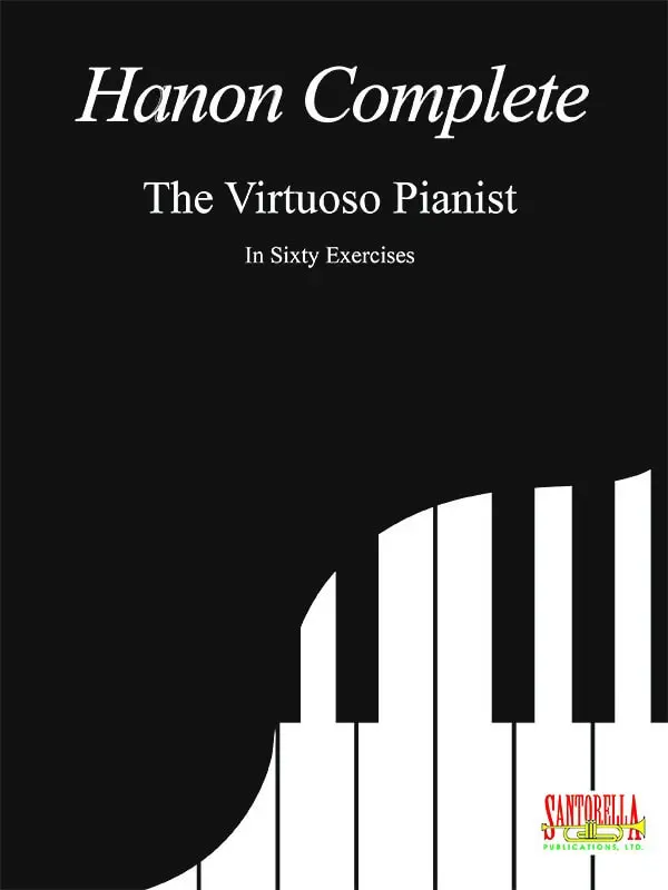 A piano book cover with a black and white picture of a piano.