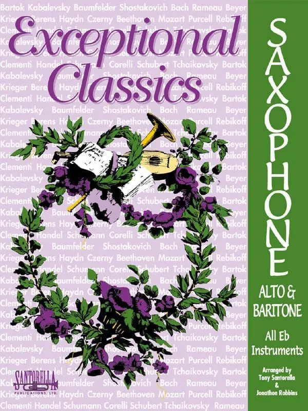 A book cover with a wreath and music notes.