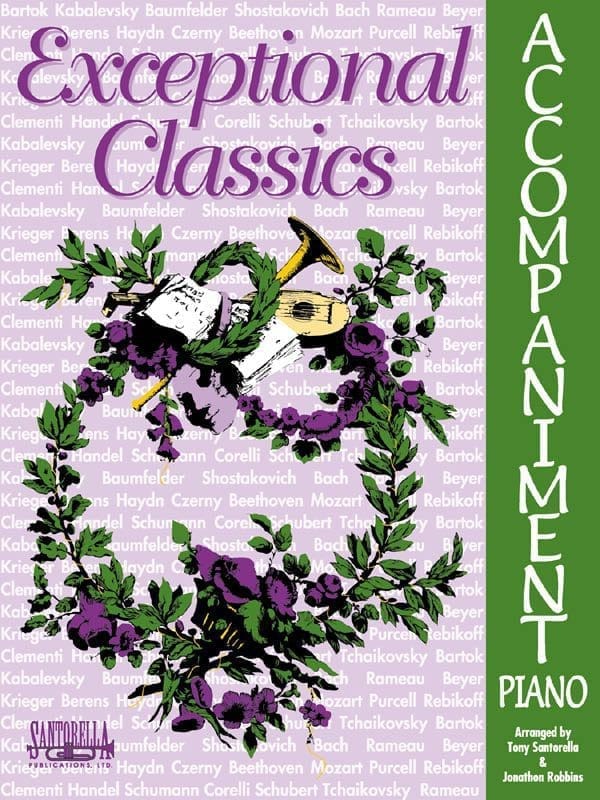 A book cover with a picture of a trumpet and a wreath.