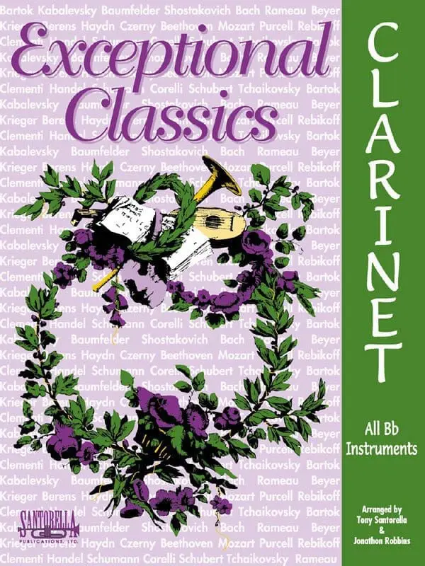 A book cover with a wreath and a trumpet.