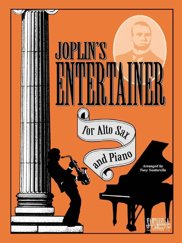 A book cover with an image of a man playing piano.