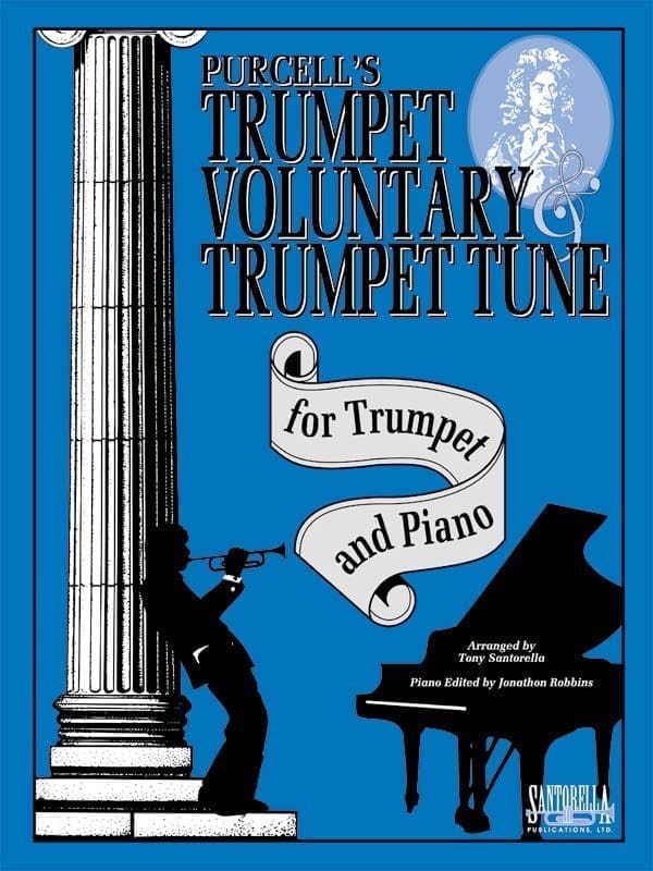 A blue book cover with a picture of a man playing the trumpet.