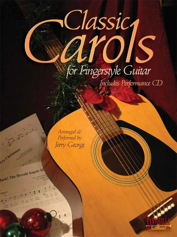 A book cover with a guitar and some notes