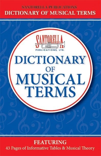 A blue book cover with musical terms written in red.