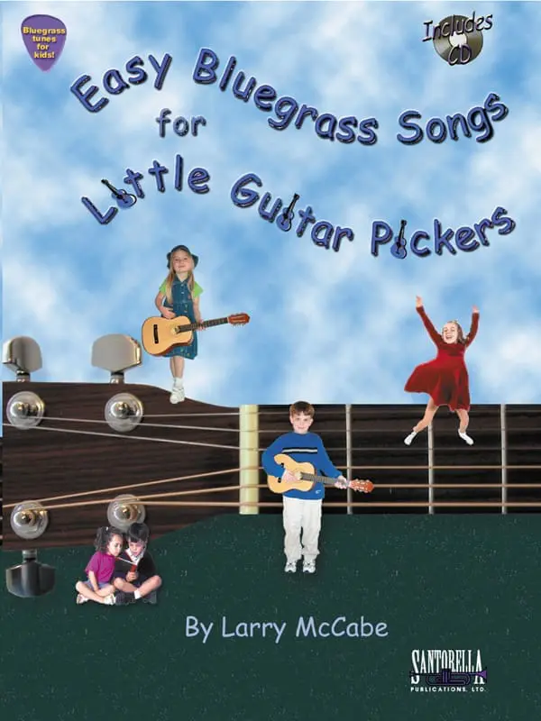 A book cover with children playing guitar and singing.