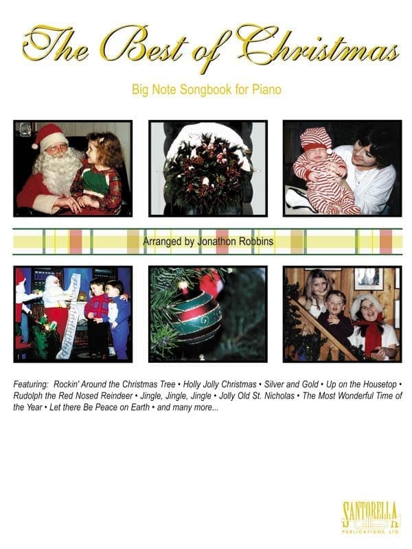 A page of pictures with santa and other christmas decorations.