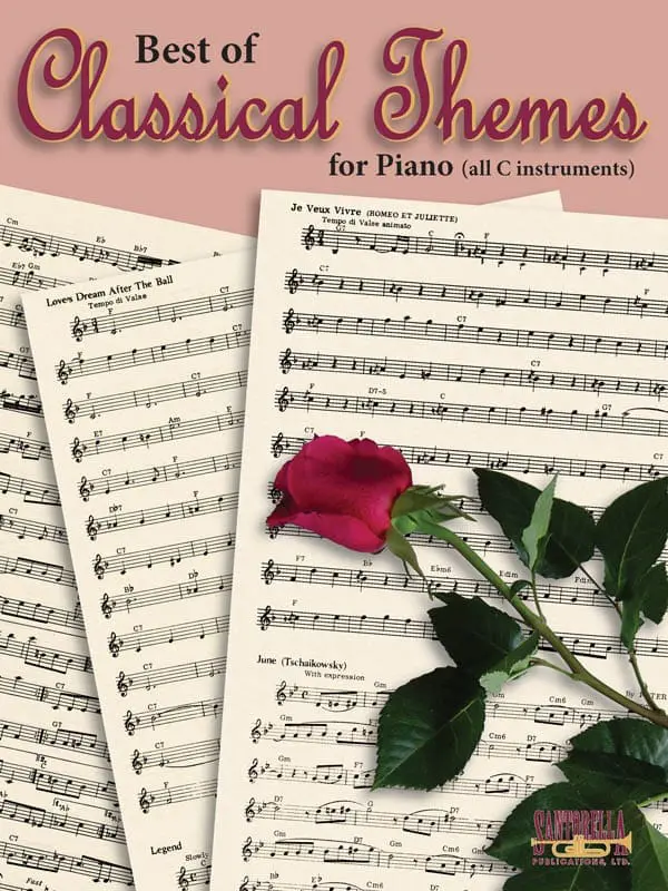 A rose sitting on top of some sheet music.