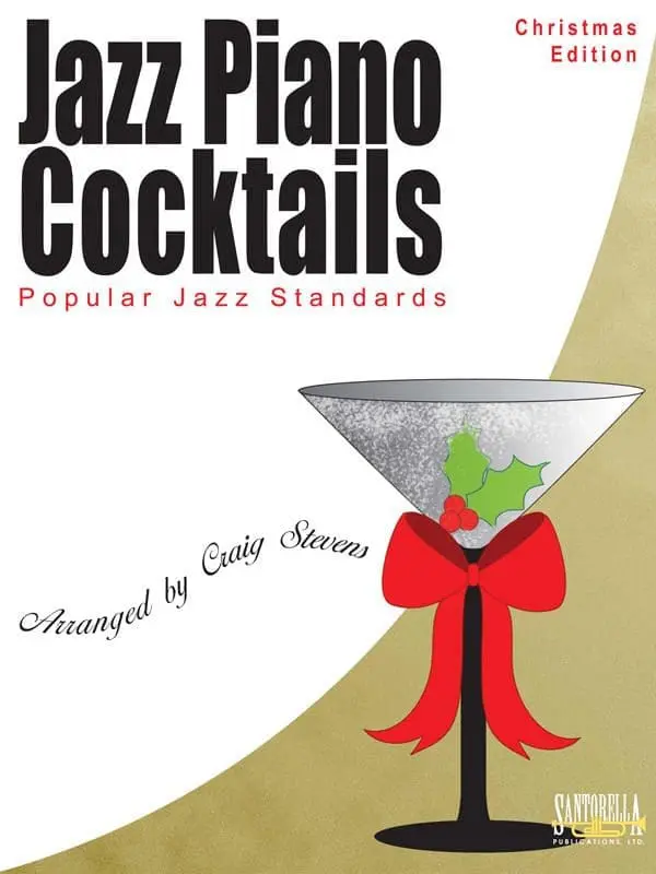 A book cover with a red bow and a martini glass.