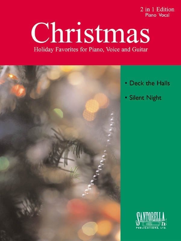 A book cover with a christmas tree and lights.