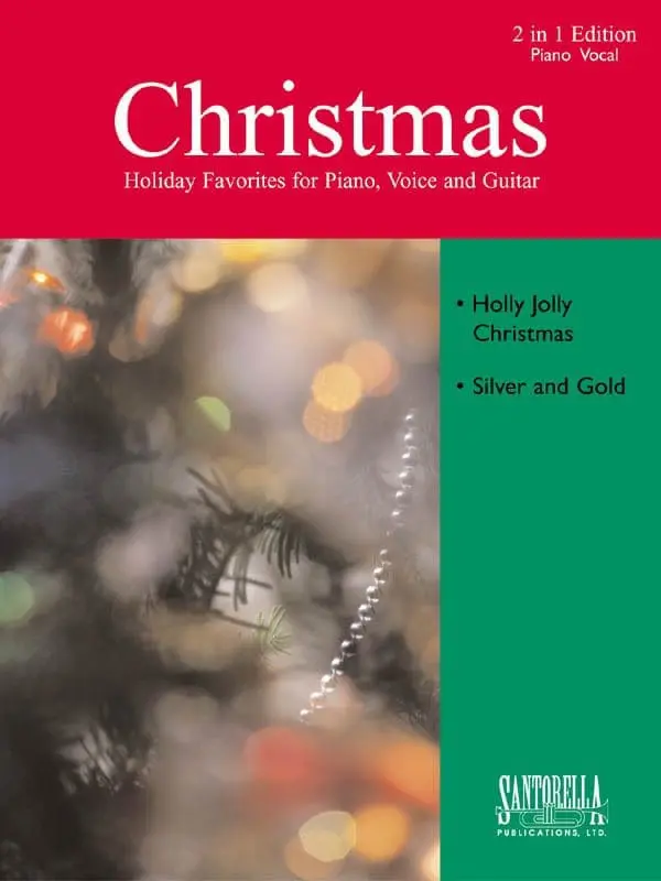 A book cover with a christmas tree and ornaments.