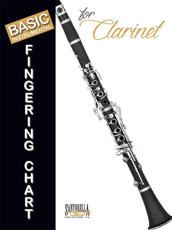 A poster of a clarinet with the words " black and white fingering chart " underneath it.