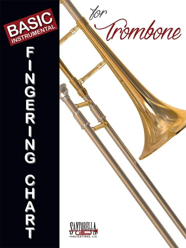 A trombone sitting on top of a sheet music.