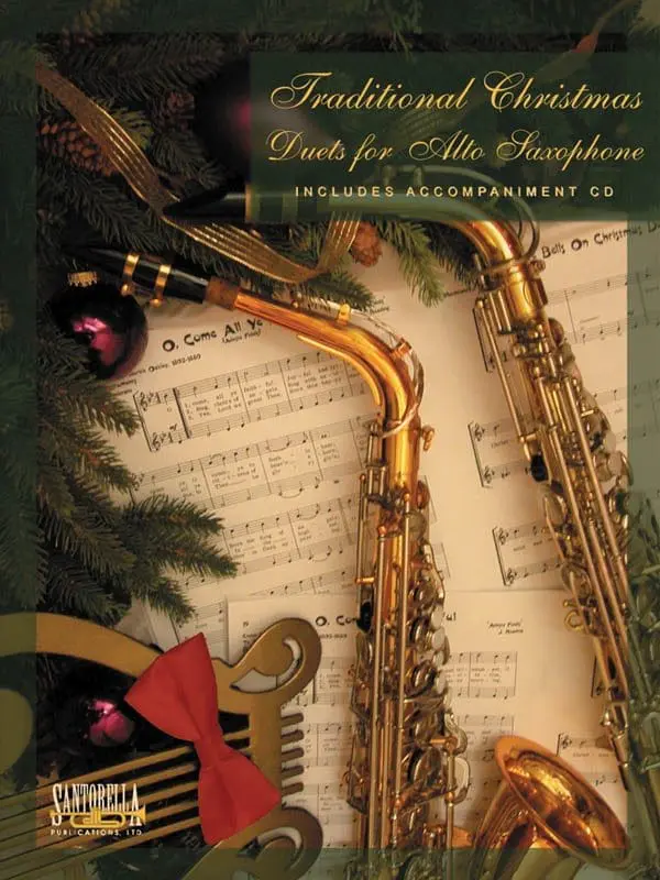 A book cover with musical instruments and christmas decorations.