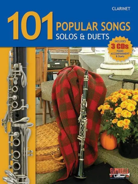 A book cover with an image of a clarinet and a bunch of other instruments.