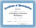 A certificate of participation with a treble clef on it.