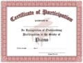 A certificate of participation for someone who is in piano.