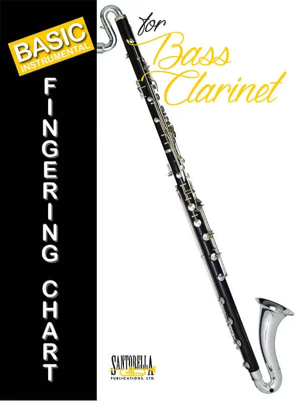 A black and silver clarinet with the words " fingering chart ".
