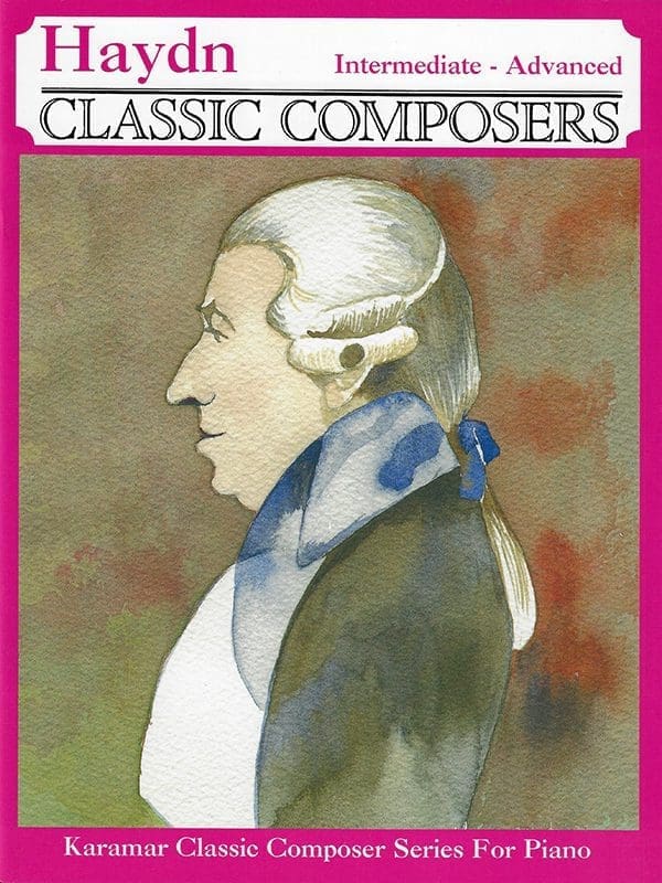 A painting of a man in profile with the words classic composers written underneath.