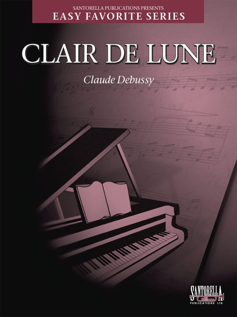 A piano with the words clair de lune written on it.