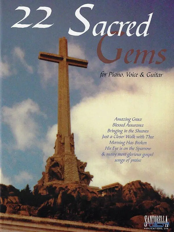 A cross on top of a hill with the words " sacred gems " written above it.
