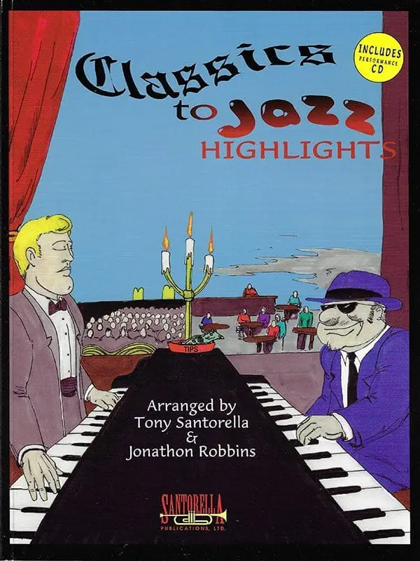 A book cover with two men sitting at piano.