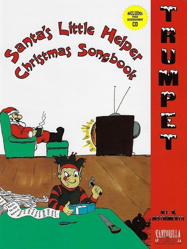 A book cover with a cartoon of santa and his elf.