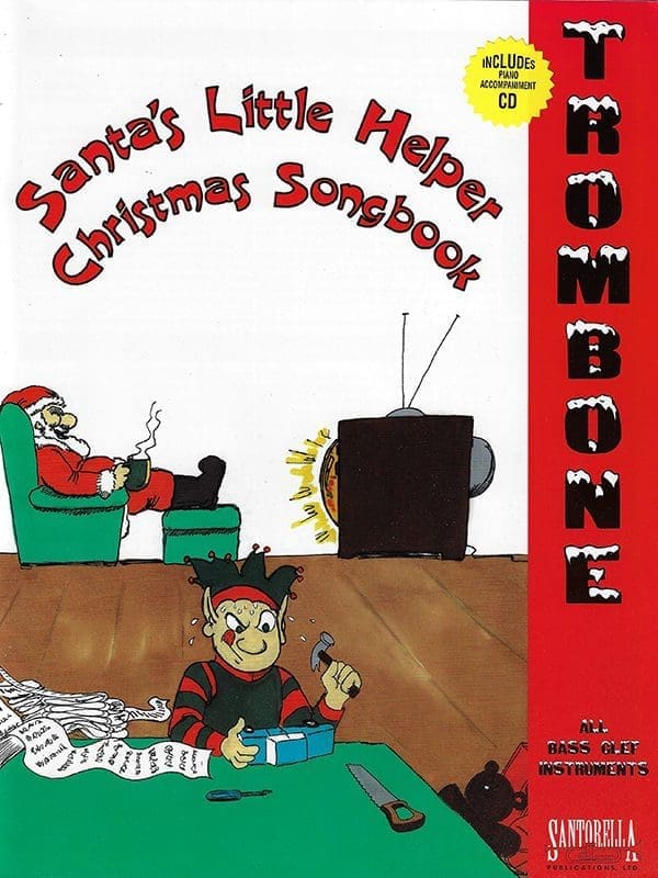 A book cover with a picture of santa and his elf.