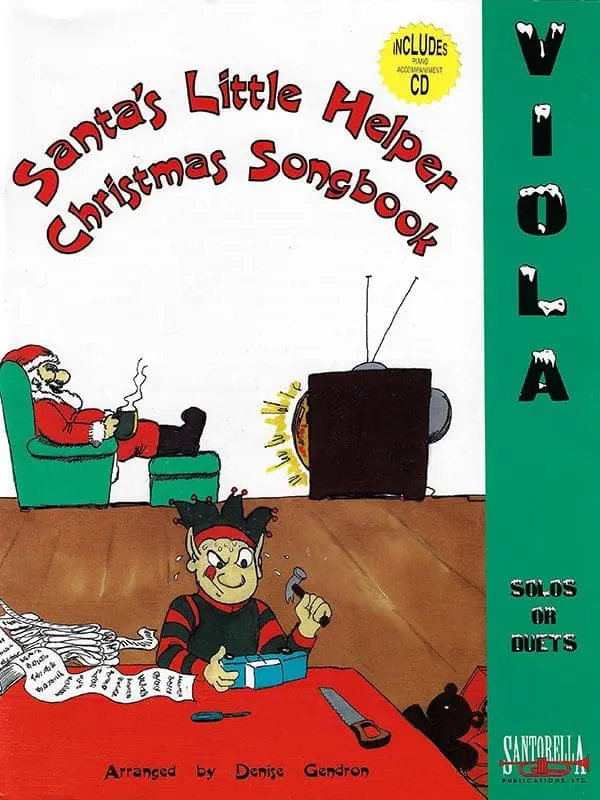 A book cover with santa clause and elf on it.