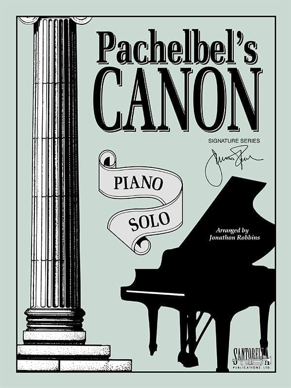 A piano book cover with a picture of a pillar and a piano.