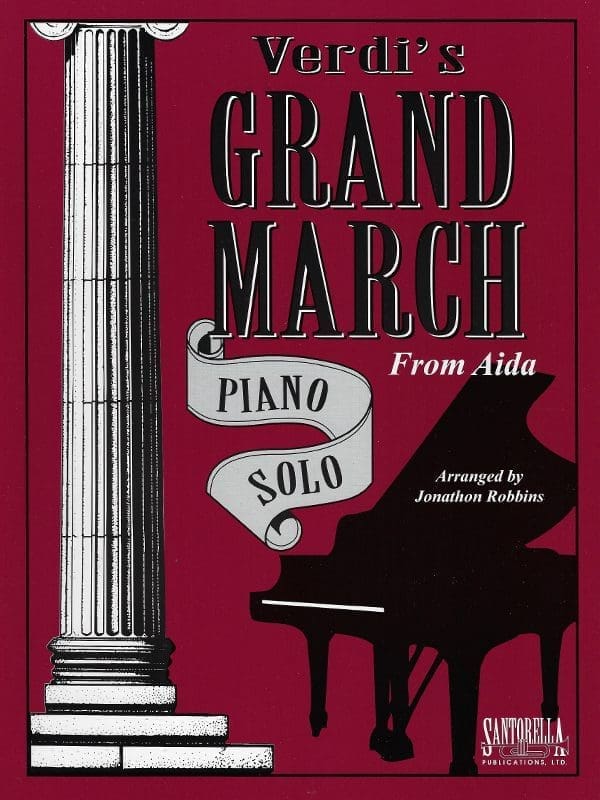 A piano book cover with a grand march from aida.