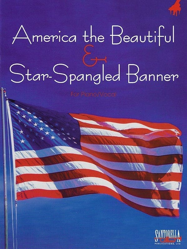 A patriotic american flag with the words america the beautiful and star spangled banner.