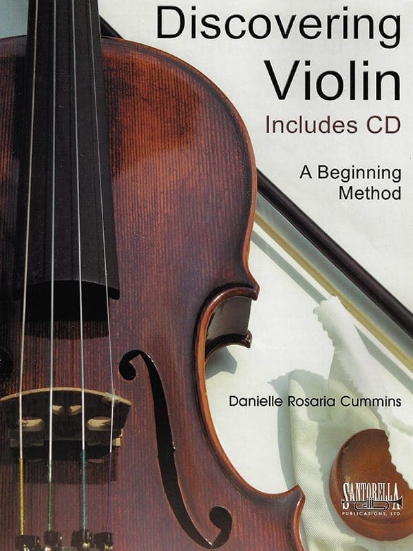 A violin is shown with the cover of the book.