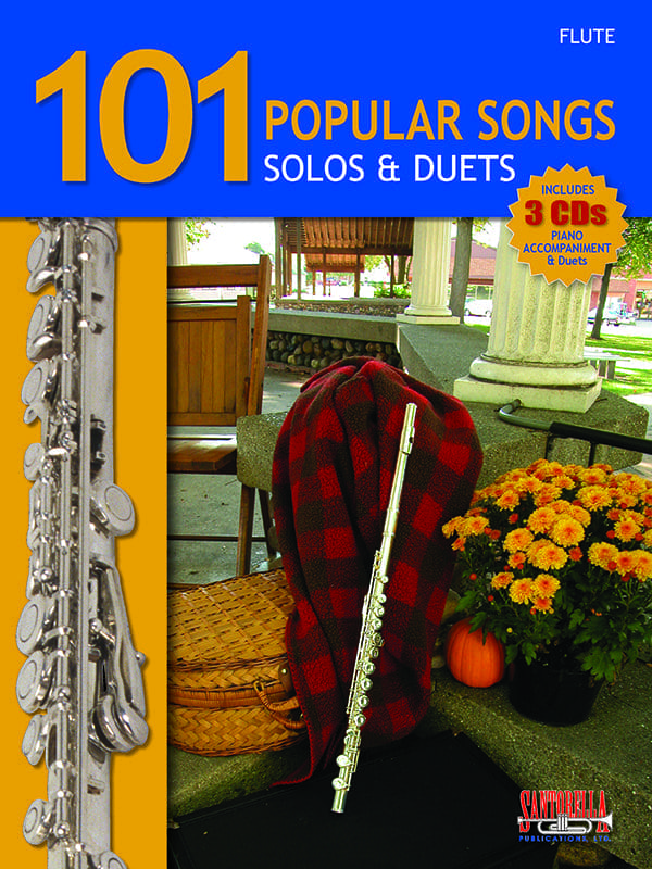 A book cover with an instrument and the words " 1 0 1 popular songs solos & duets ".
