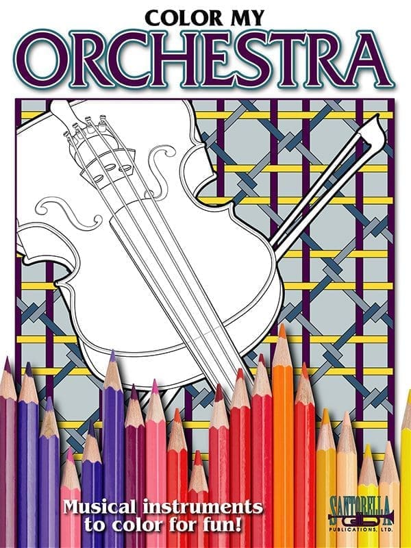 A coloring book with colored pencils and an instrument.