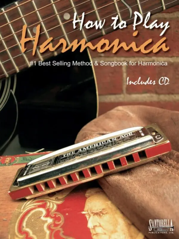 A harmonica sitting on top of a book.