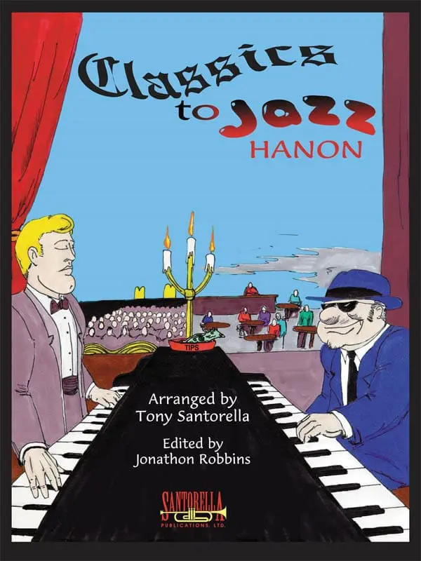 A book cover with two men playing piano.